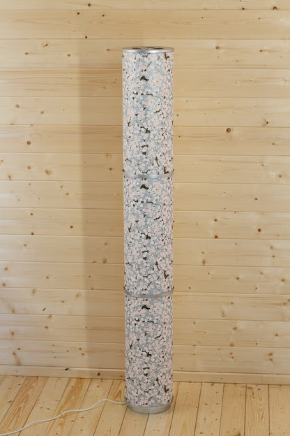 3 Panel Floor Lamp - W02 - Pink Cherry Blossom on Grey, 20cm(d) x 1.4m(h)
