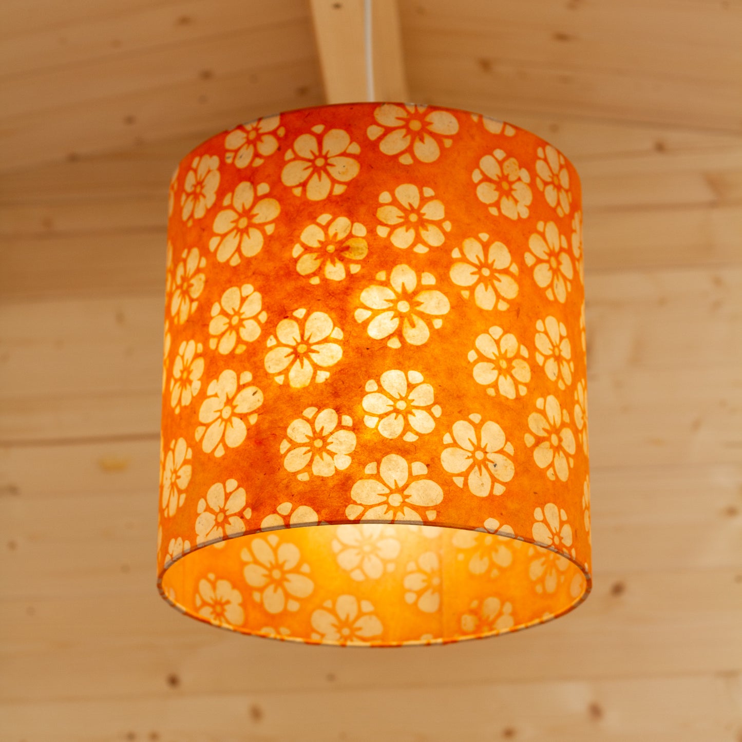 Drum Lamp Shade - P94 - Batik Star Flower on Orange, 30cm(d) x 30cm(h)