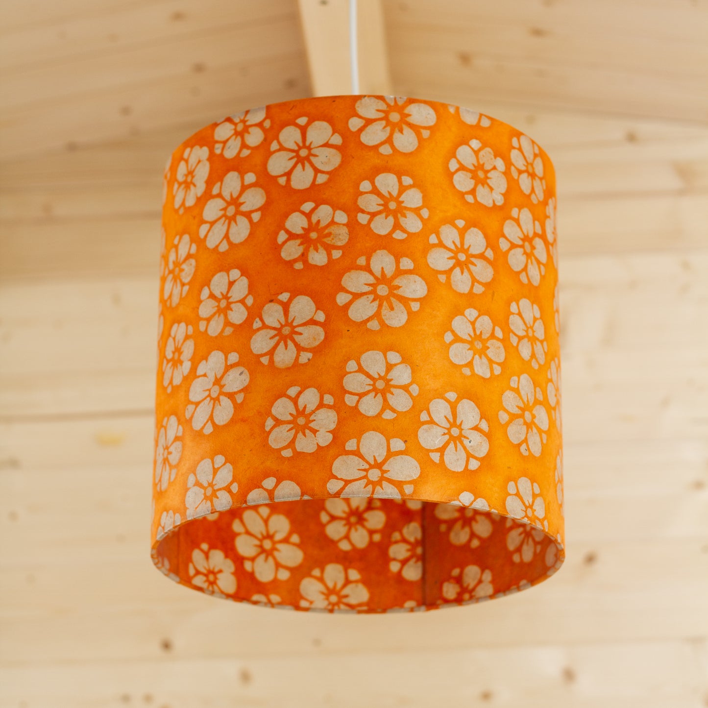 Drum Lamp Shade - P94 - Batik Star Flower on Orange, 30cm(d) x 30cm(h)