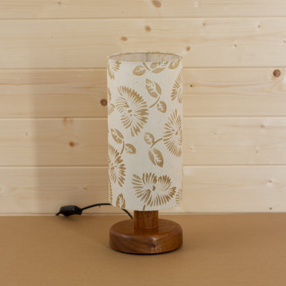 Round Sapele Table Lamp (15cm) with 15cm x 30cm Lamp Shade in P09 ~ Batik Peony on Natural