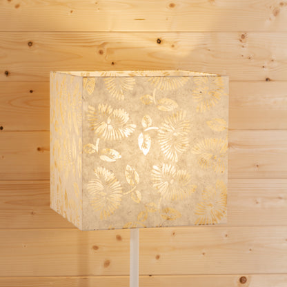 Square Lamp Shade - P09 - Batik Peony on Natural, 30cm(w) x 30cm(h) x 30cm(d)