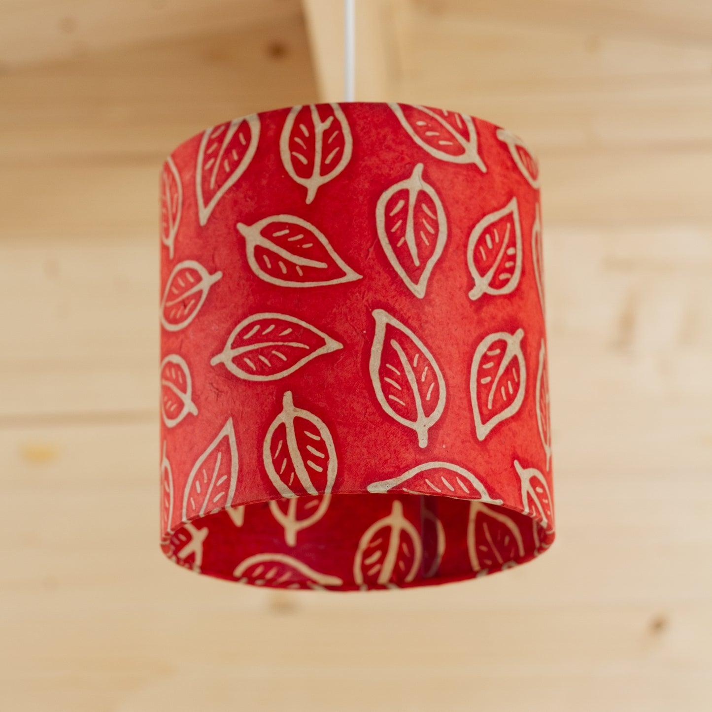 Drum Lamp Shade - P30 - Batik Leaf on Red, 20cm(d) x 20cm(h)