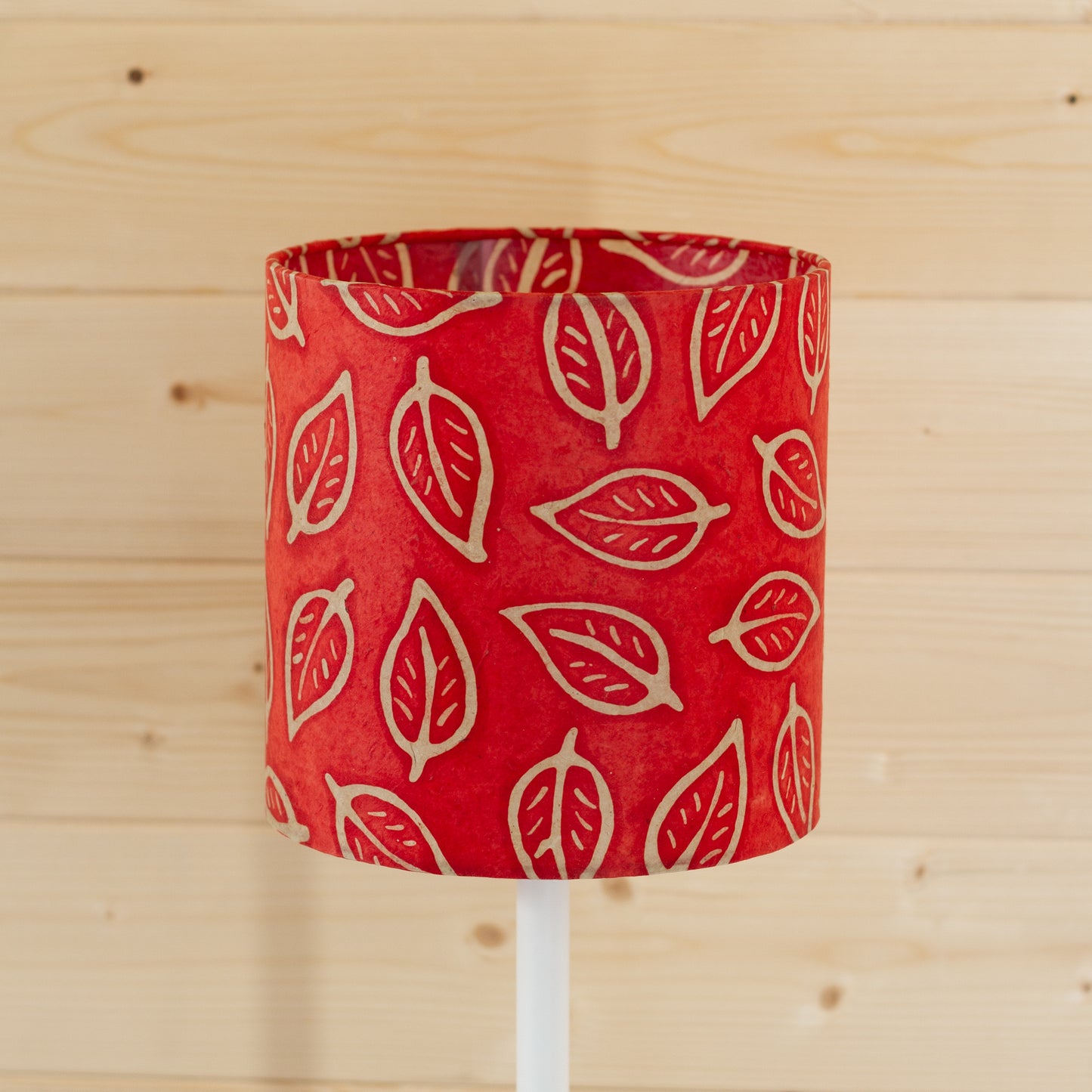 Drum Lamp Shade - P30 - Batik Leaf on Red, 20cm(d) x 20cm(h)