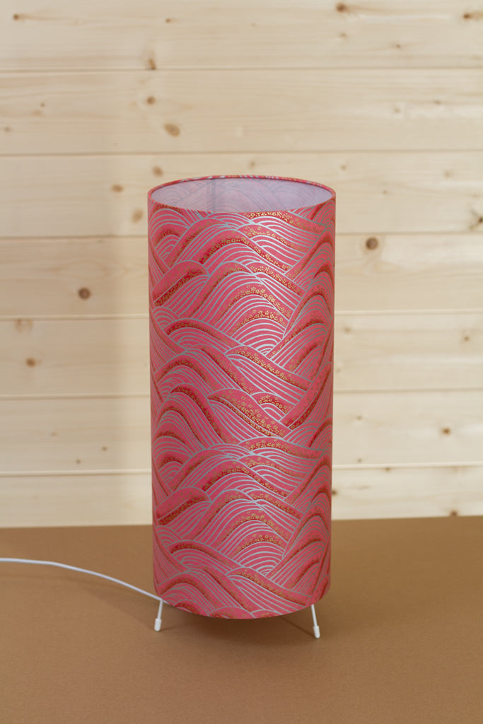 Free Standing Table Lamp Large - W04 ~ Pink Hills with Gold Flowers