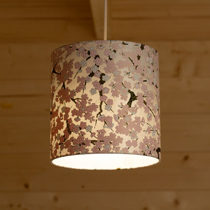 Drum Lamp Shade - W02 ~ Pink Cherry Blossom on Grey, 20cm(d) x 20cm(h)