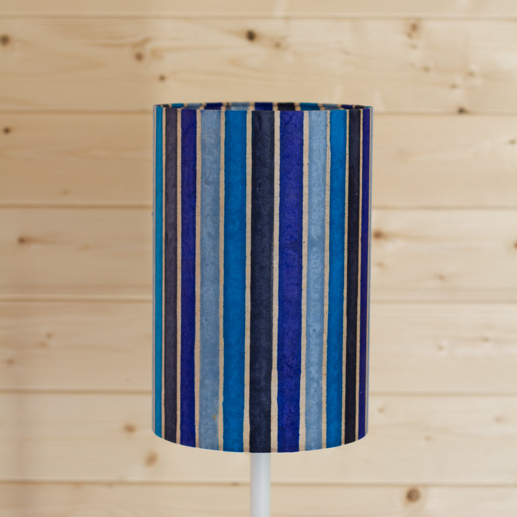 Drum Lamp Shade - P05 - Batik Stripes Blue, 20cm(d) x 30cm(h)