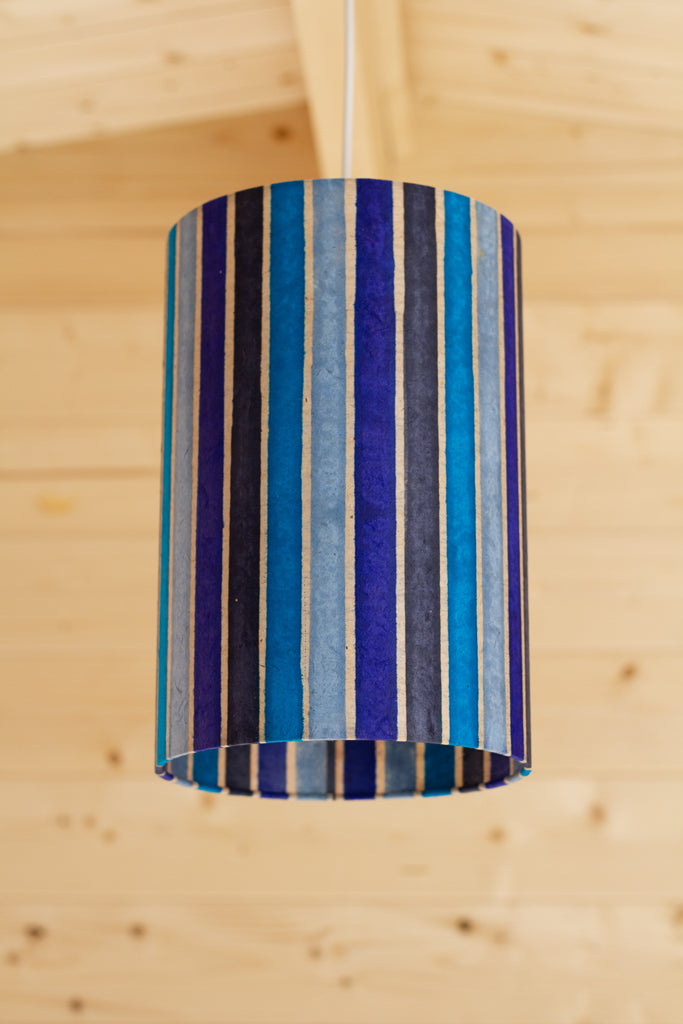 Drum Lamp Shade - P05 - Batik Stripes Blue, 20cm(d) x 30cm(h)