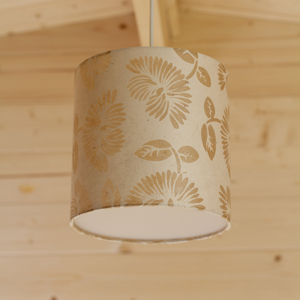 Drum Lamp Shade - P09 - Batik Peony on Natural, 20cm(d) x 20cm(h)