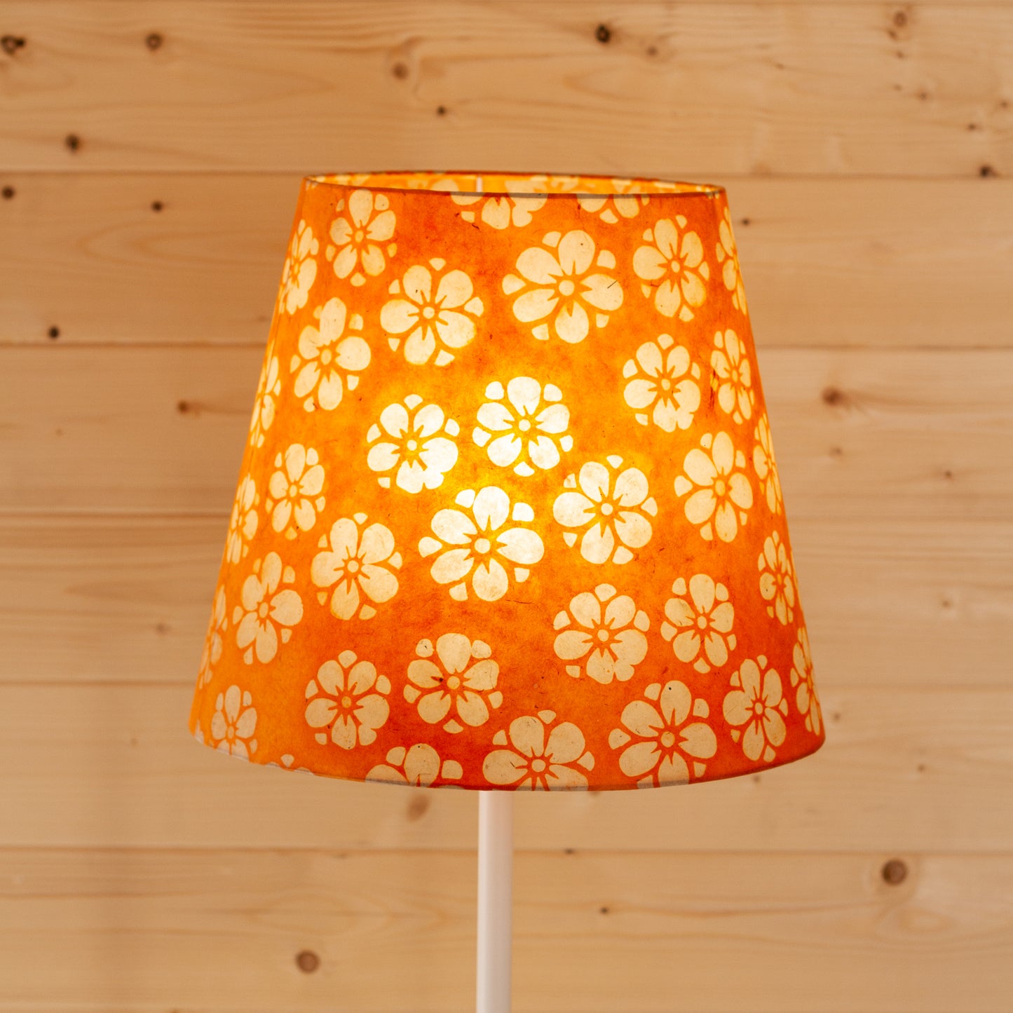 Conical Lamp Shade P94 - Batik Star Flower on Orange, 23cm(top) x 35cm(bottom) x 31cm(height)