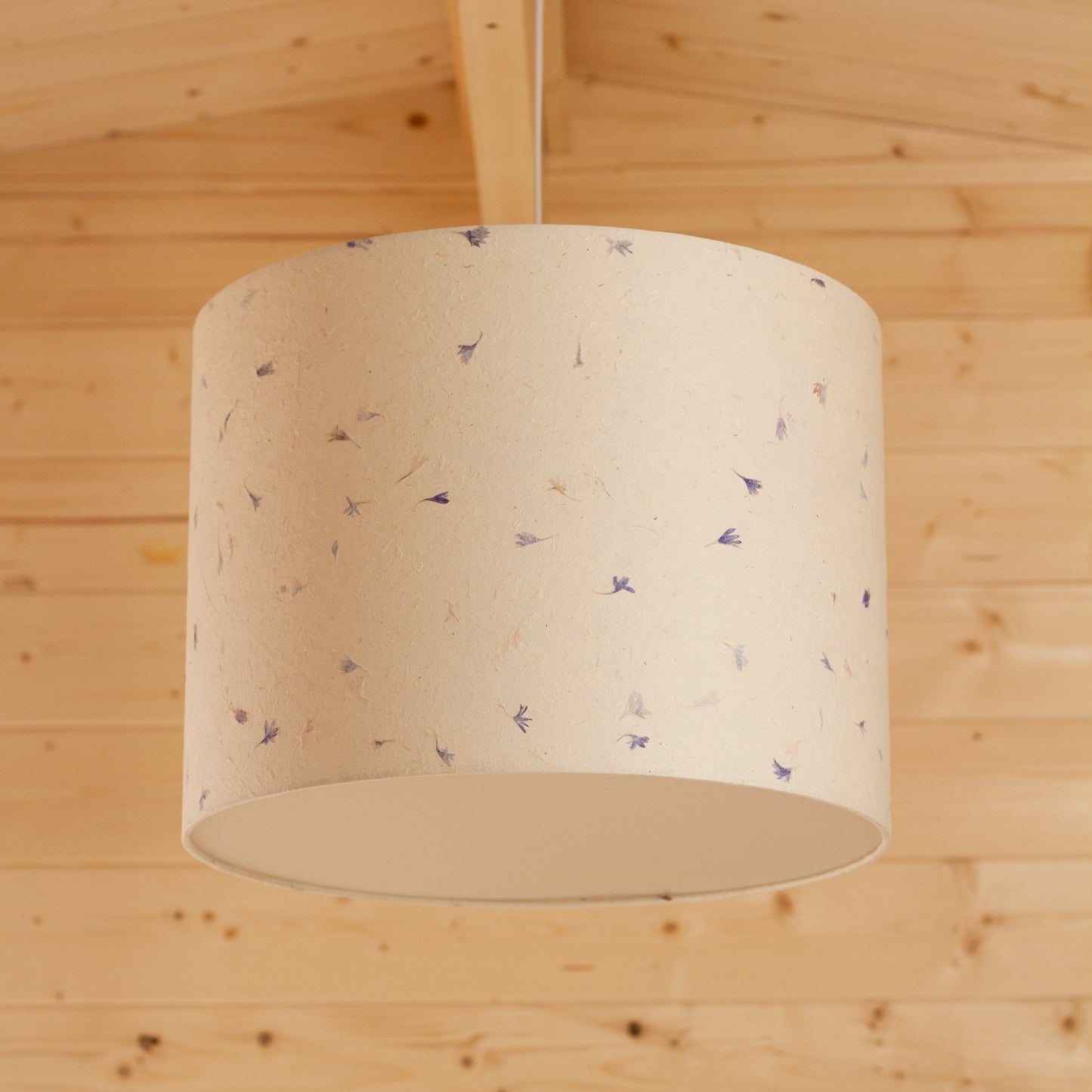 Drum Lamp Shade - P34 - Cornflower Petals on Natural Lokta, 40cm(d) x 30cm(h)