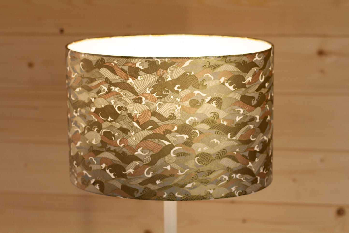 Oval Lamp Shade - W03 ~ Gold Waves on Greys, 30cm(w) x 20cm(h) x 22cm(d)