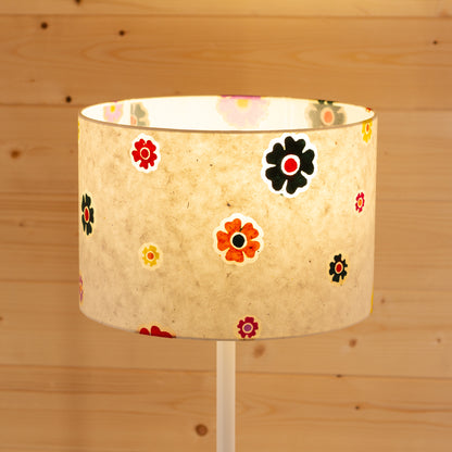 Drum Lamp Shade - P35 - Batik Multi Flower on Natural, 30cm(d) x 20cm(h)