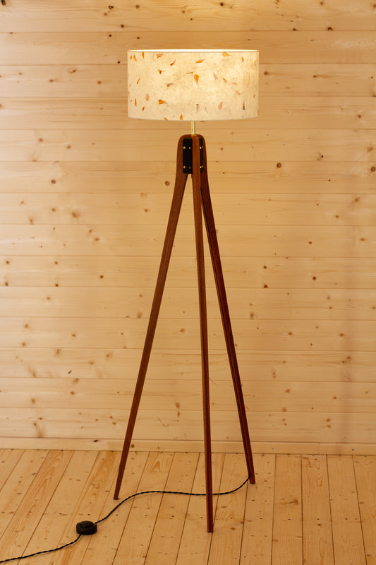 Sapele Tripod Floor Lamp - P32 - Marigold Petals on Natural Lokta