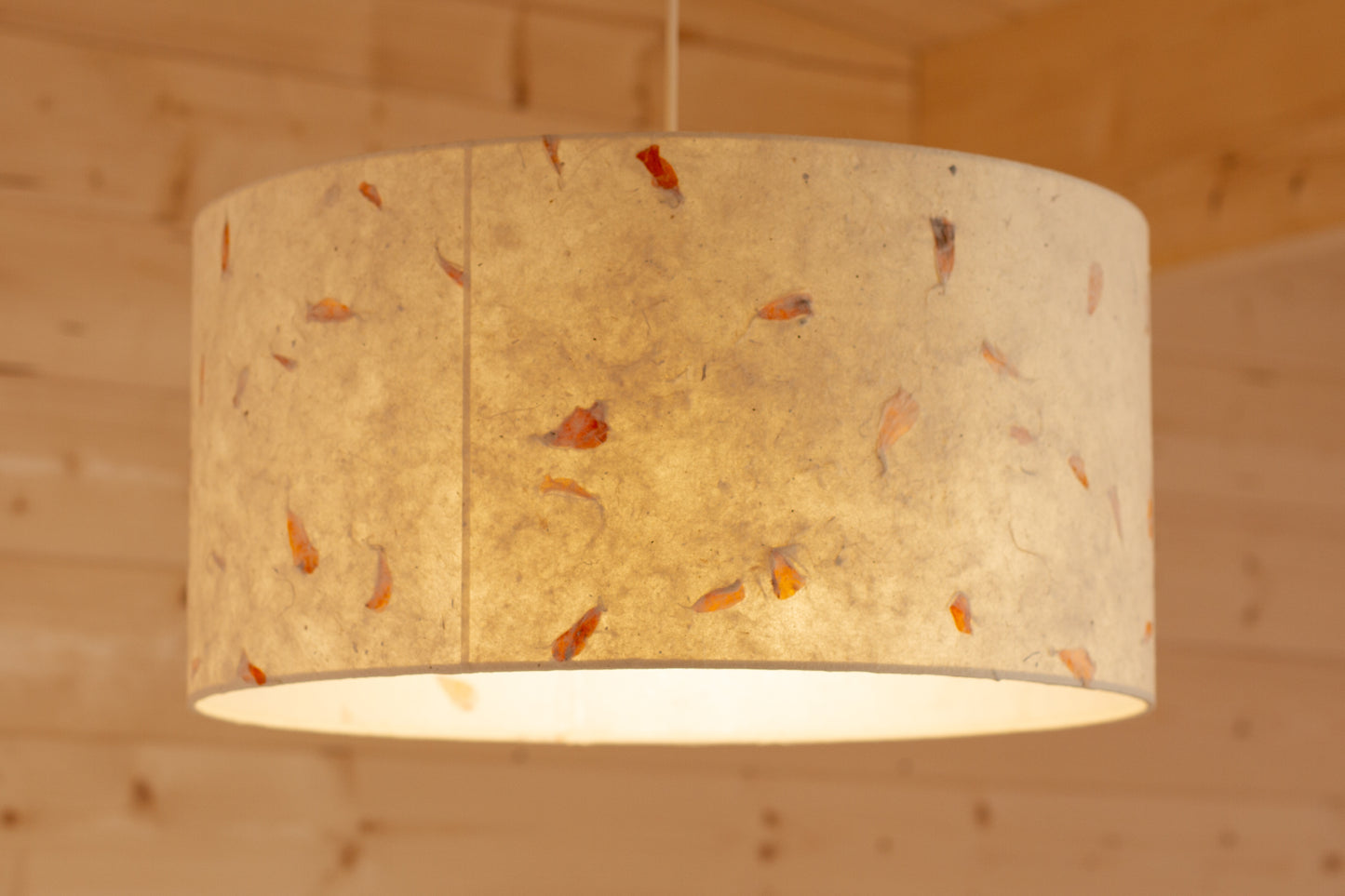 Drum Lamp Shade - P32 - Marigold Petals on Natural Lokta, 40cm(d) x 20cm(h)