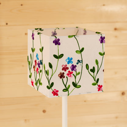 Square Lamp Shade - P43 - Embroidered Flowers on White, 20cm(w) x 20cm(h) x 20cm(d)