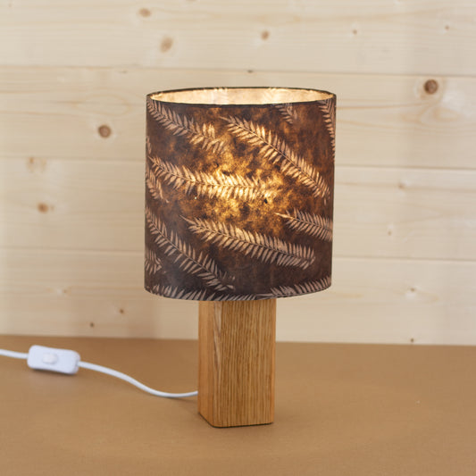 Square Oak Lamp Base with Oval Lamp shade in P26 ~ Resistance Dyed Brown Fern