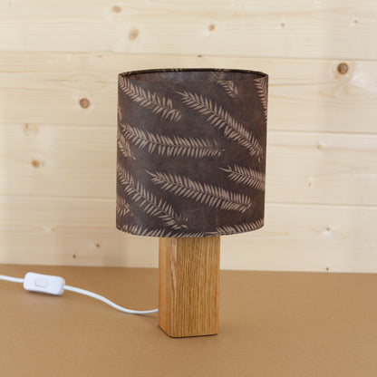 Square Oak Lamp Base with Oval Lamp shade in P26 ~ Resistance Dyed Brown Fern