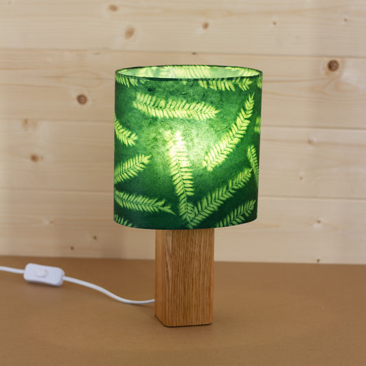 Square Oak Lamp Base with Oval Lamp shade in P27 ~ Resistance Dyed Green Fern