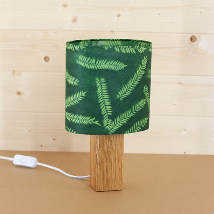 Square Oak Lamp Base with Oval Lamp shade in P27 ~ Resistance Dyed Green Fern