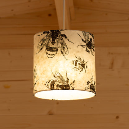 Oval Lamp Shade - P42 - Bees Screen Print on Natural Lokta, 20cm(w) x 20cm(h) x 13cm(d)