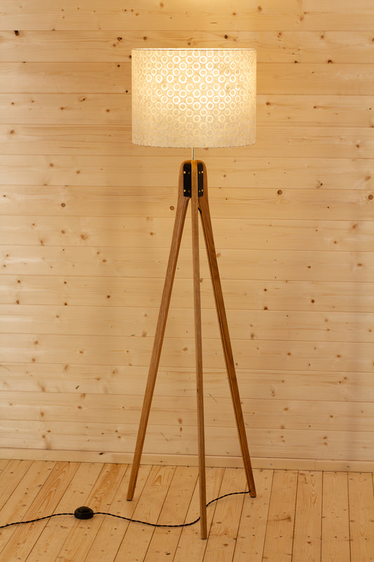 Oak Tripod Floor Lamp - P74 - Batik Natural Circles