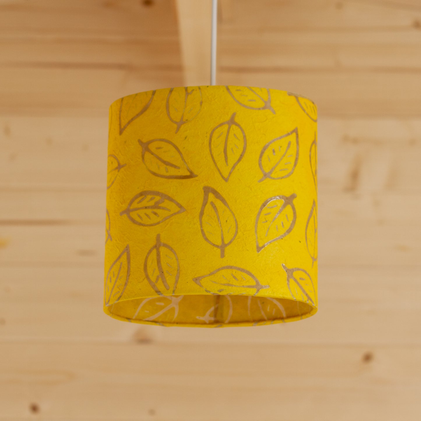 Oval Lamp Shade - B107 ~ Batik Leaf Yellow, 20cm(w) x 20cm(h) x 13cm(d)