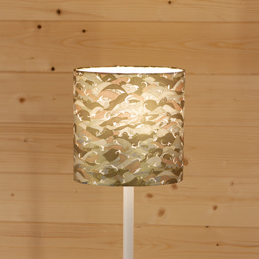 Oval Lamp Shade - W03 ~ Gold Waves on Greys, 20cm(w) x 20cm(h) x 13cm(d)