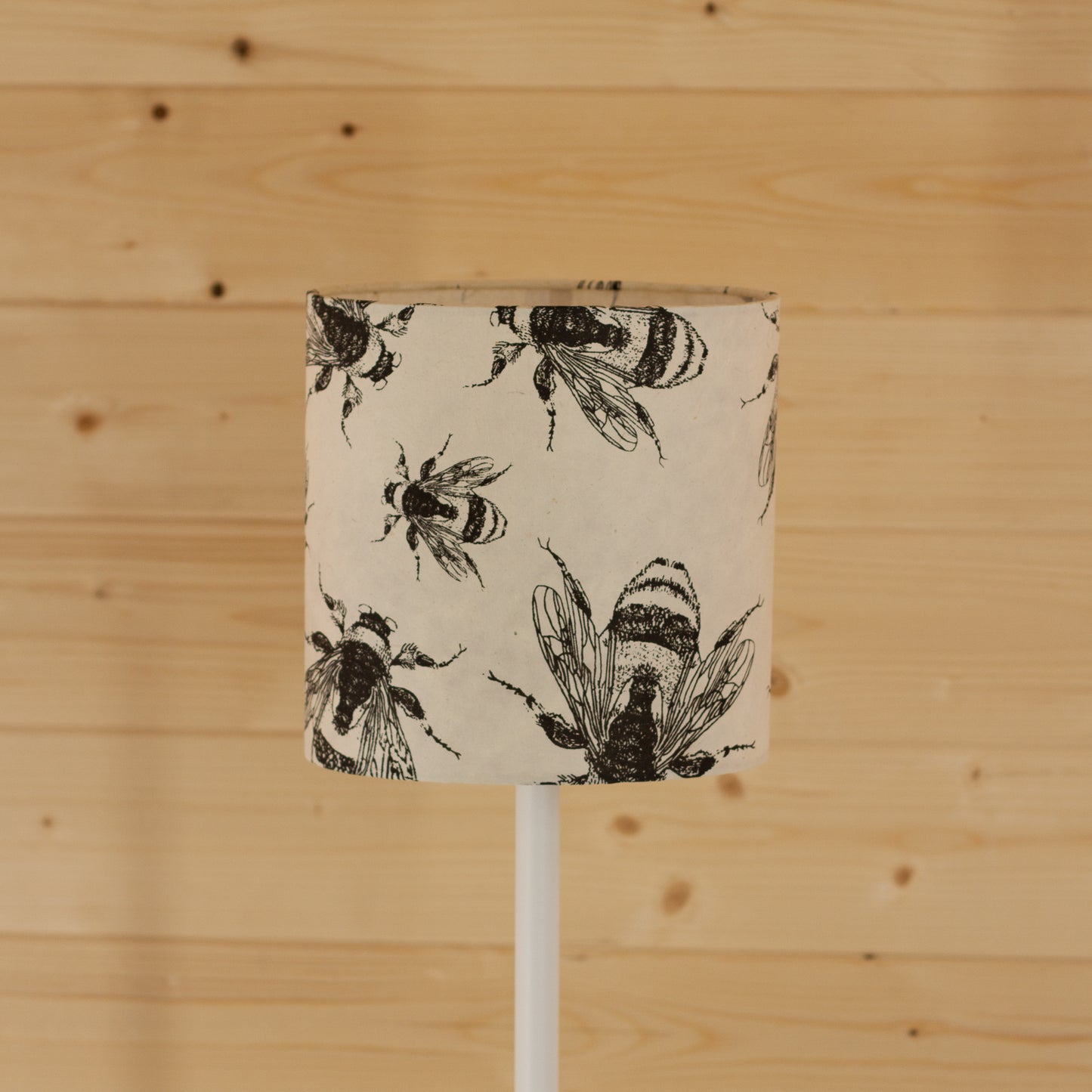 Oval Lamp Shade - P42 - Bees Screen Print on Natural Lokta, 20cm(w) x 20cm(h) x 13cm(d)