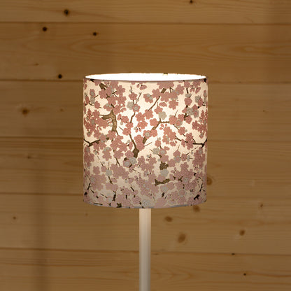 Oval Lamp Shade - W02 ~ Pink Cherry Blossom on Grey, 20cm(w) x 20cm(h) x 13cm(d)