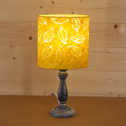 Paros Wooden Table Lamp with a Oval Shade in B107 ~ Batik Leaf Yellow