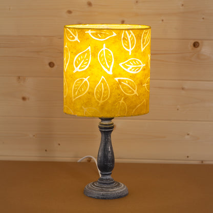 Paros Wooden Table Lamp with a Oval Shade in B107 ~ Batik Leaf Yellow