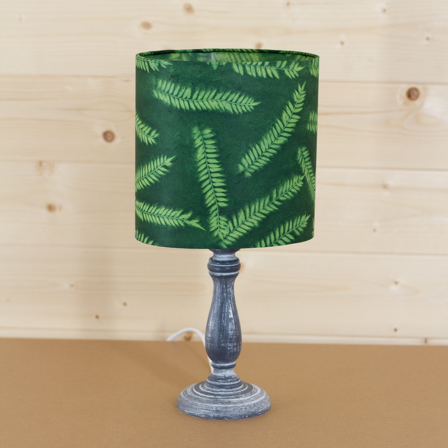 Paros Wooden Table Lamp with a Oval Shade in P27 ~ Resistance Dyed Green Fern
