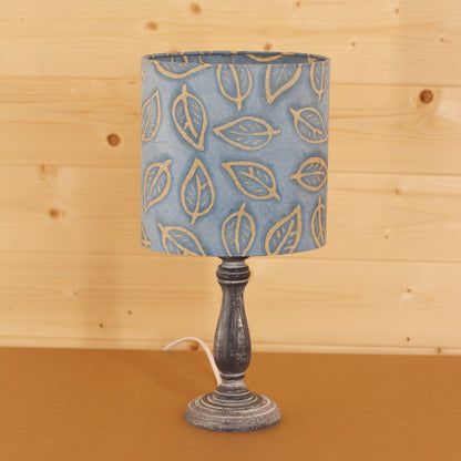 Paros Wooden Table Lamp with a Oval Shade in P31 ~ Batik Leaf on Blue