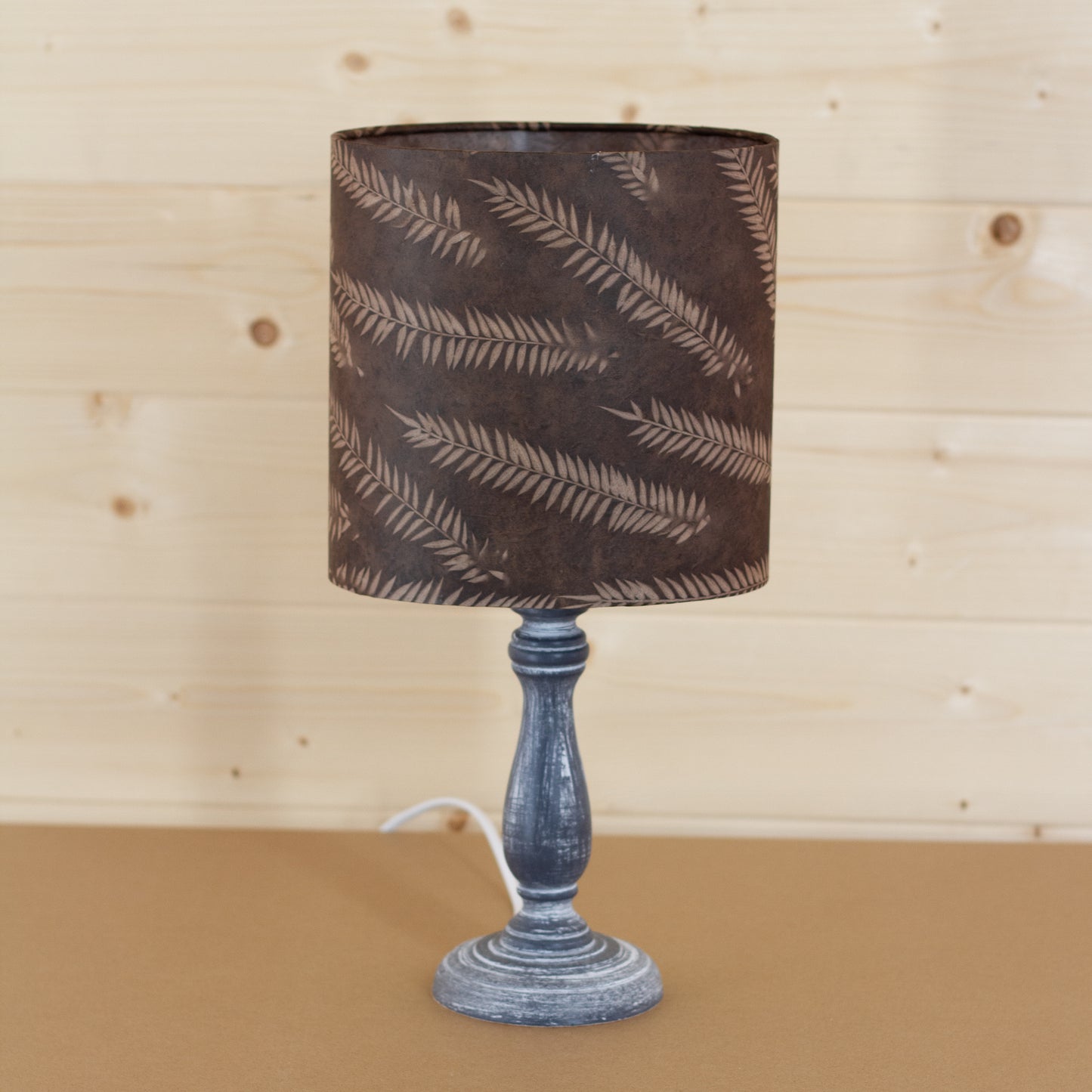 Paros Wooden Table Lamp with a Oval Shade in P26 ~ Resistance Dyed Brown Fern