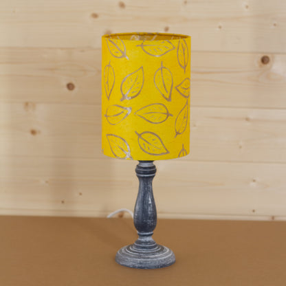 Paros Wooden Table Lamp with a Drum Shade (15cm X 20cm) in B107 ~ Batik Leaf Yellow