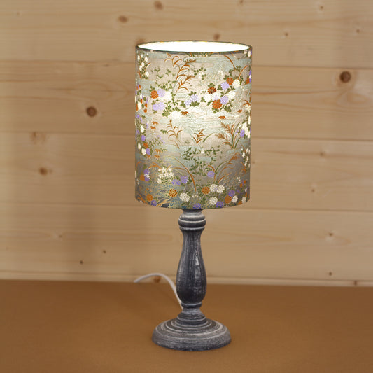 Paros Wooden Table Lamp with a Drum Shade (15cm X 20cm) in W08 - Lily Pond