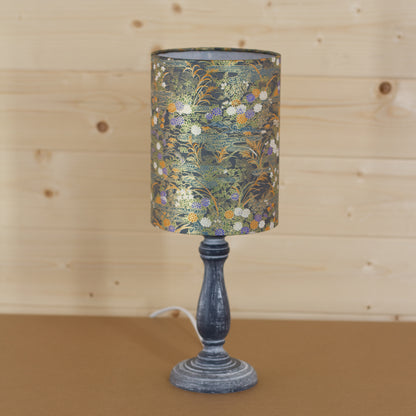 Paros Wooden Table Lamp with a Drum Shade (15cm X 20cm) in W08 - Lily Pond