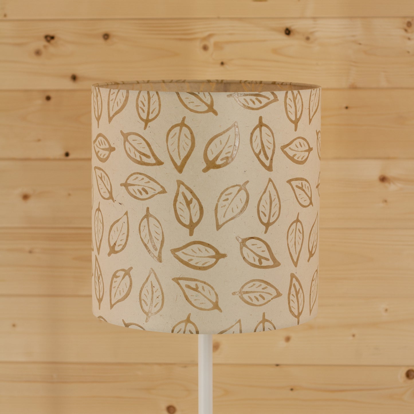 Drum Lamp Shade - P28 - Batik Leaf on Natural, 30cm(d) x 30cm(h)