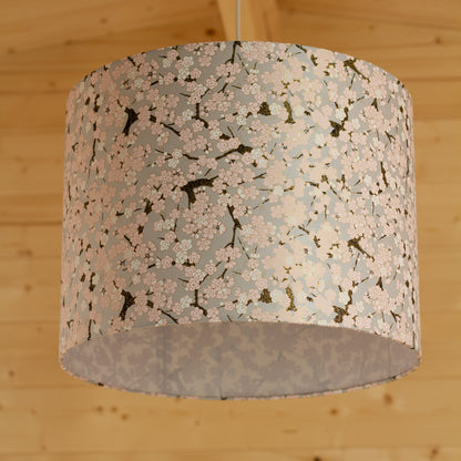 Drum Lamp Shade - W02 - Pink Cherry Blossom on Grey, 40cm(d) x 30cm(h)