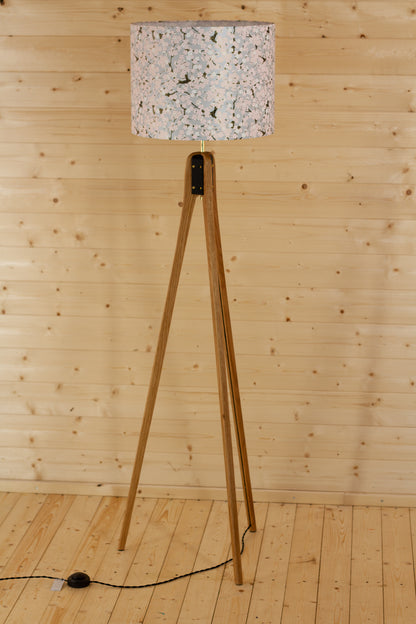 Oak Tripod Floor Lamp - W02 ~ Pink Cherry Blossom on Grey