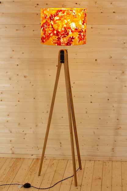 Oak Tripod Floor Lamp - B112 ~ Batik Lava Red/Orange