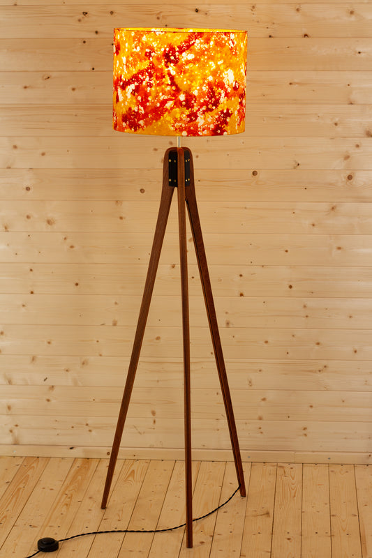 Sapele Tripod Floor Lamp - B112 ~ Batik Lava Red/Orange