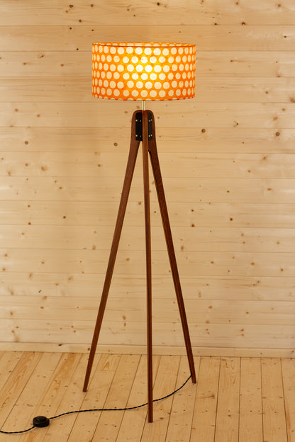 Sapele Tripod Floor Lamp - B110 ~ Batik Dots on Orange