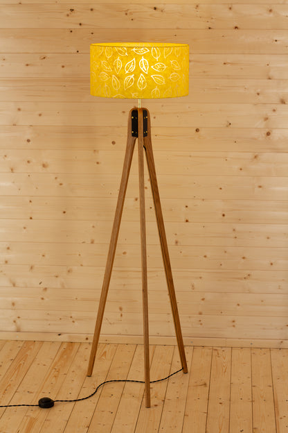 Oak Tripod Floor Lamp - B107 ~ Batik Leaf Yellow