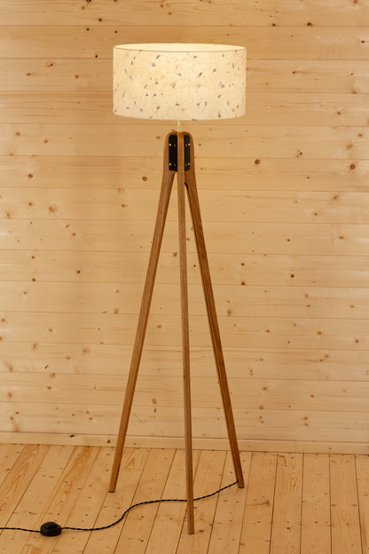Oak Tripod Floor Lamp - P34 - Cornflower Petals on Natural Lokta