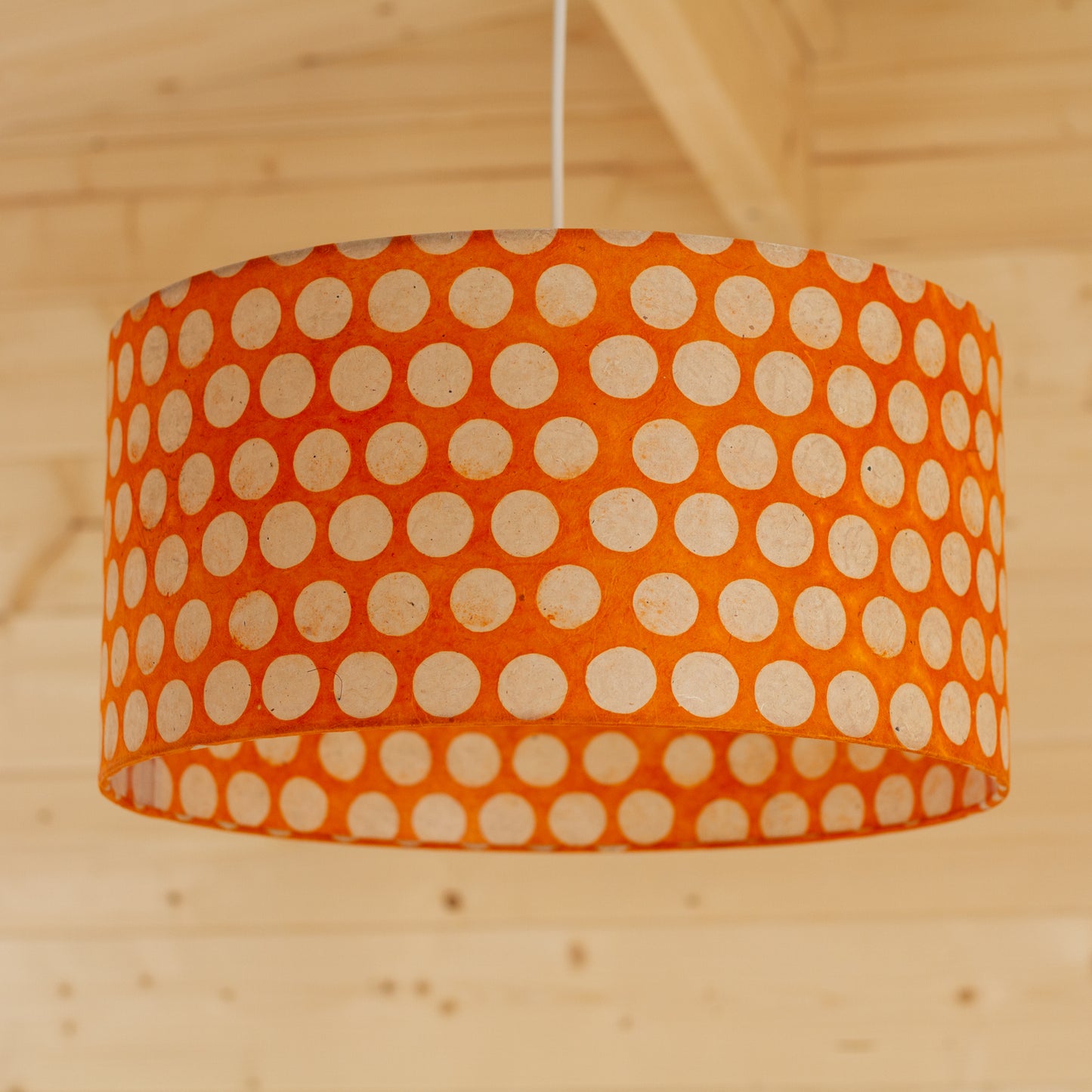Drum Lamp Shade - B110 ~ Batik Dots on Orange, 40cm(d) x 20cm(h)