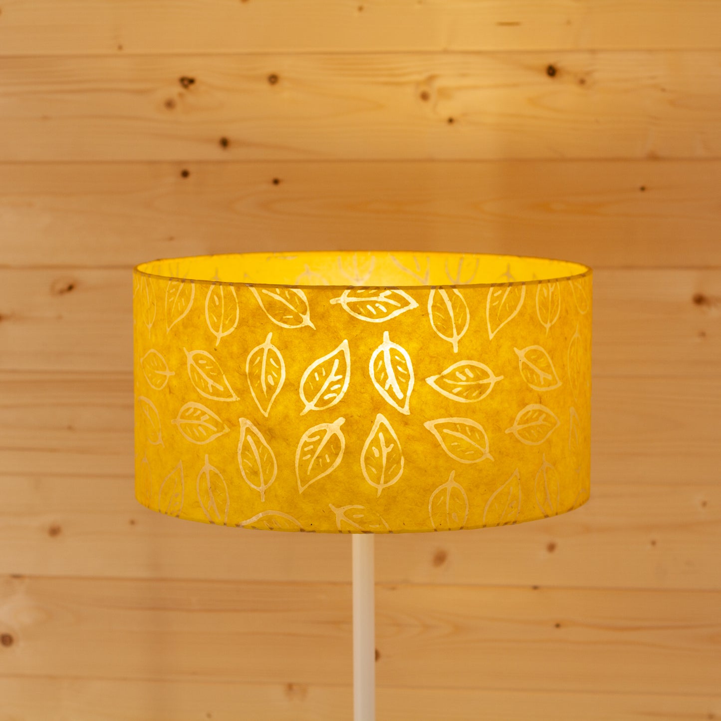 Drum Lamp Shade - B107 ~ Batik Leaf Yellow, 40cm(d) x 20cm(h)