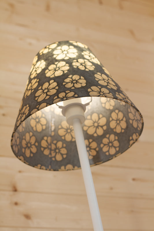 Conical Lamp Shade P77 - Batik Star Flower Grey, 15cm(top) x 30cm(bottom) x 22cm(height)