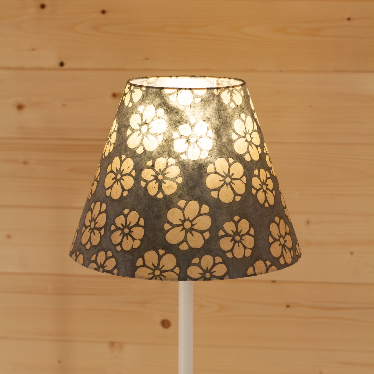 Conical Lamp Shade P77 - Batik Star Flower Grey, 15cm(top) x 30cm(bottom) x 22cm(height)