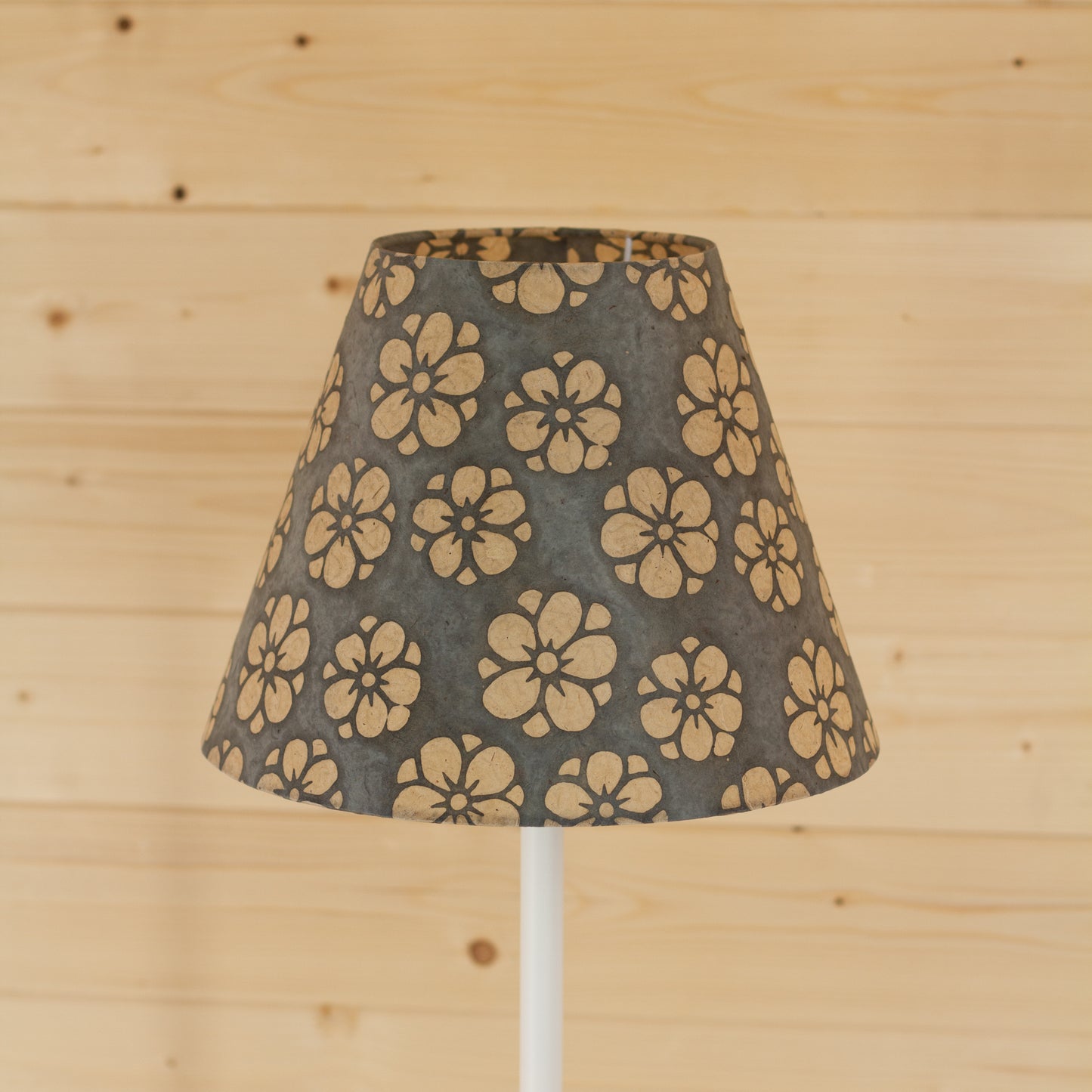 Conical Lamp Shade P77 - Batik Star Flower Grey, 15cm(top) x 30cm(bottom) x 22cm(height)